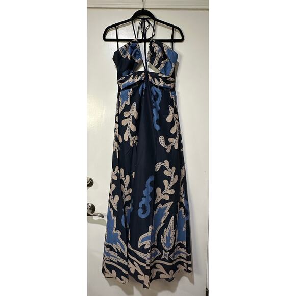 August Resort Wear Aphrodite Dark Blue Maxi Dress Size Large NWT Made in Greece - Picture 2 of 15